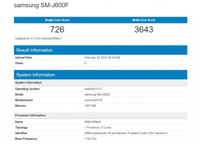 Samsung Galaxy J6 Benchmark