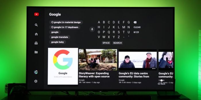 Youtube Android TV interfaccia Youtube Android TV interfaccia