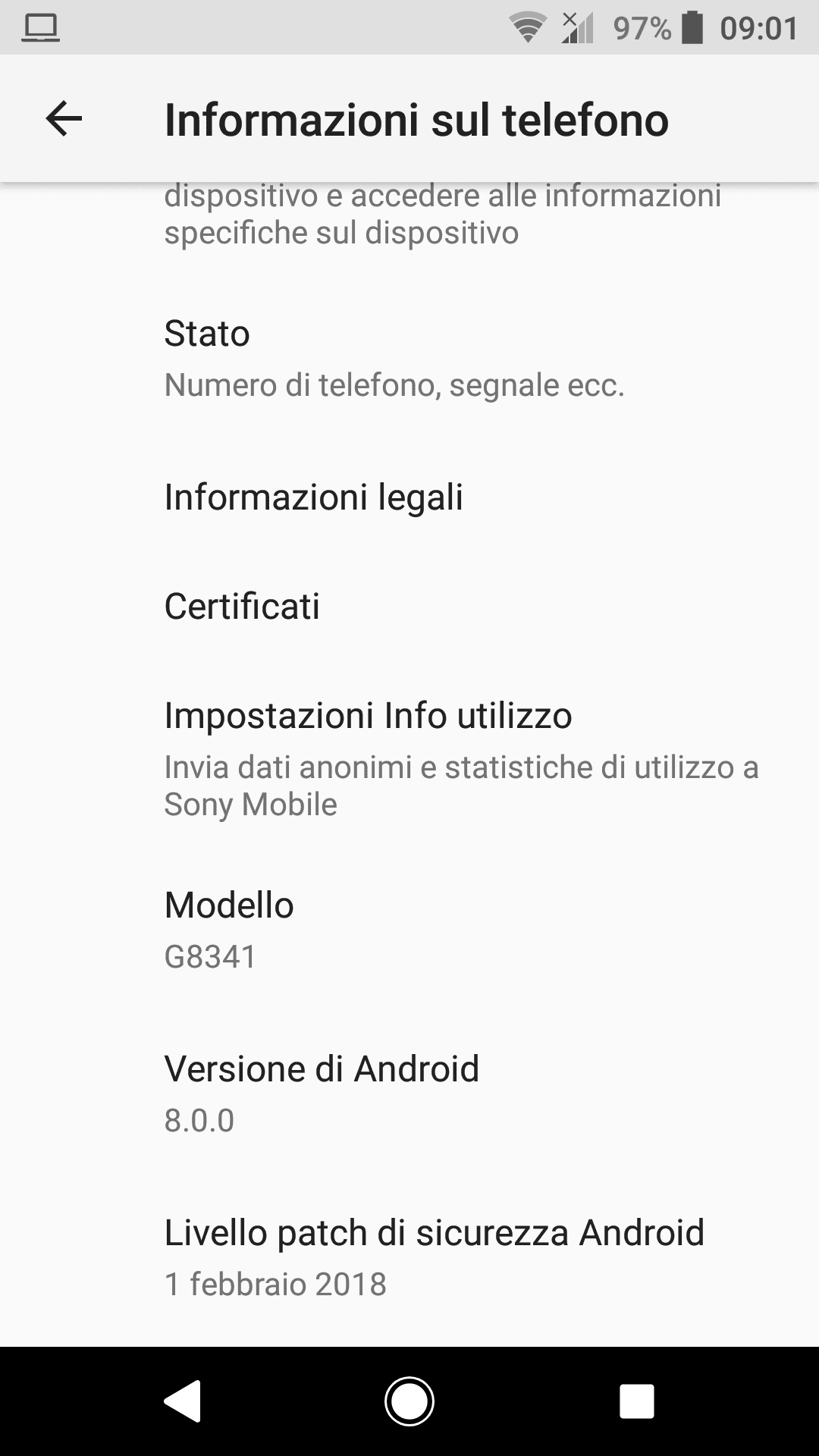 menu 3 Xperia XZ1