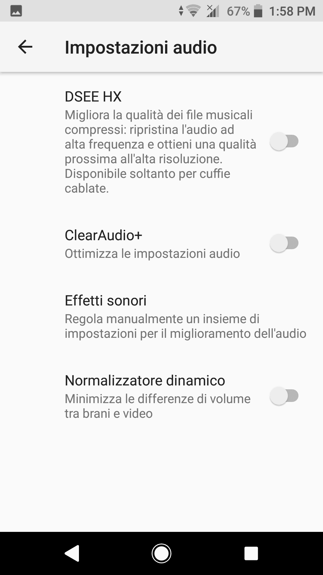 menu audio Xperia XZ1