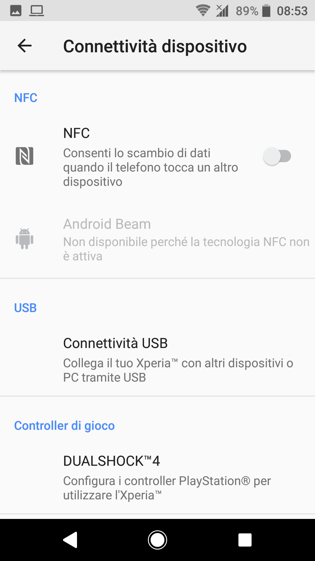 menu connettività 2 Xperia XZ1