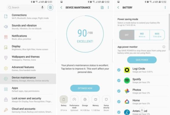 Galaxy S9 ottimizza batteria