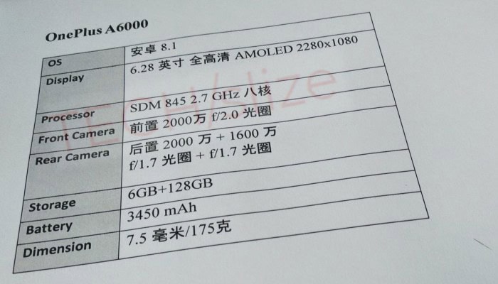OnePlus 6, le caratteristiche