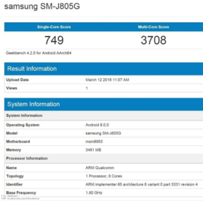 Samsung Galaxy J8 Plus Geekbench