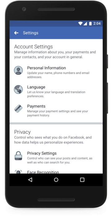 Settings 2.0 – Privacy Card