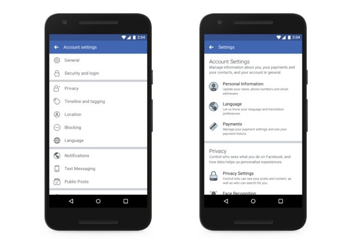 Settings – Existing and Settings 2.0 – Privacy Card