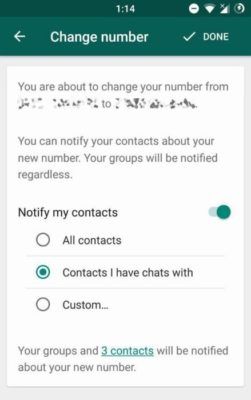 cambio numero Whatsapp