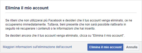 cancellare account Facebook