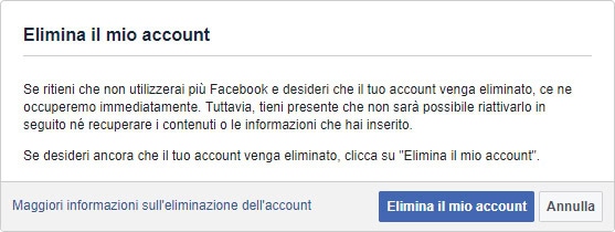 cancellare account Facebook