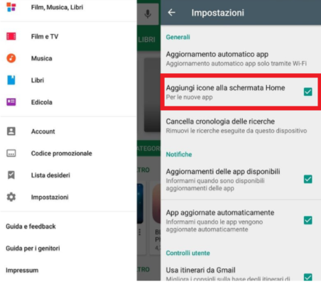 eliminare icone app Android Home