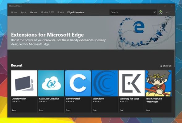 Tab estensioni Microsoft Edge