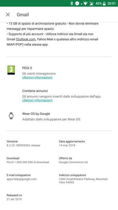 play store info primo rilascio Gmail play store info primo rilascio Gmail