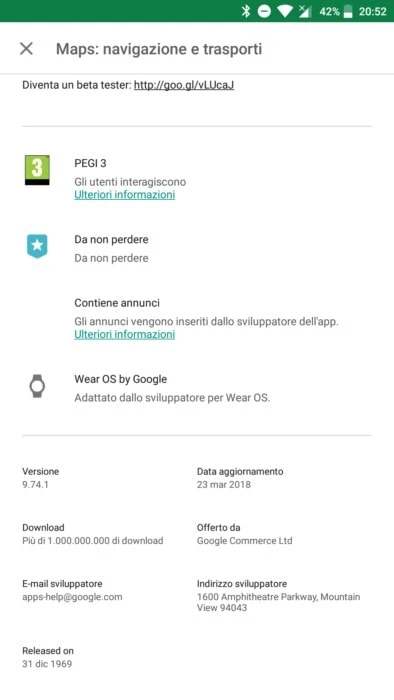 play store info primo rilascio Google Maps play store info primo rilascio Google Maps