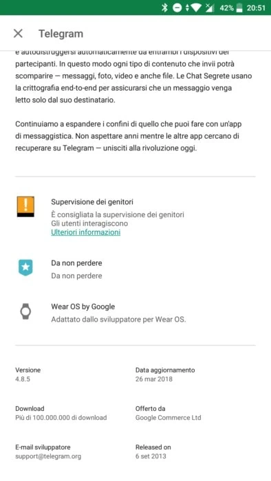 play store info primo rilascio Telegram play store info primo rilascio Telegram