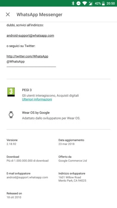 play store info primo rilascio Whatsapp play store info primo rilascio Whatsapp