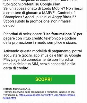 Android: con 3 Italia arrivano sconti sul Google Play Store