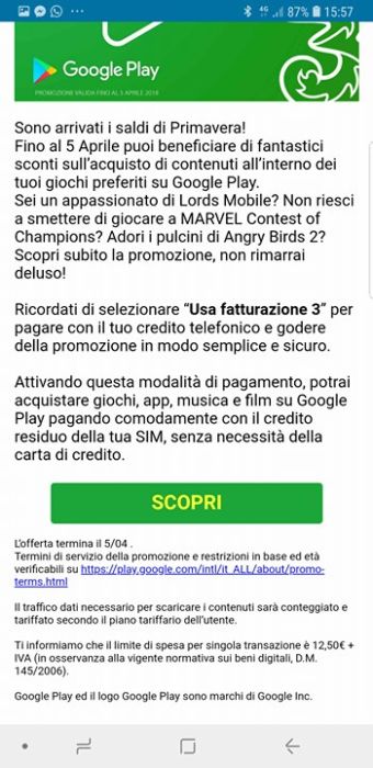 Android: con 3 Italia arrivano sconti sul Google Play Store Android: con 3 Italia arrivano sconti sul Google Play Store