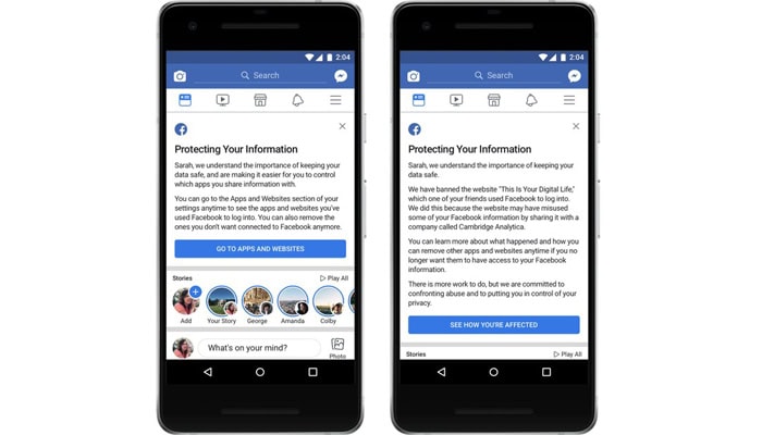 Facebook, la notifica agli utenti spiati