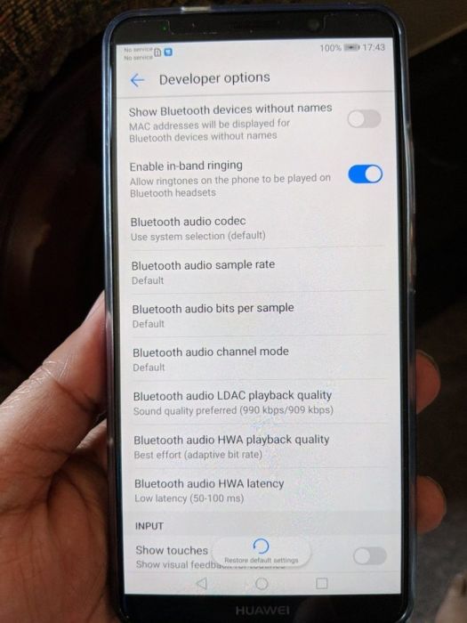Huawei Mate10 Pro Android P Bluetooth Options