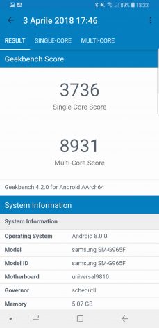 Samsung Galaxy S9 Plus GeekBench 4.2.0