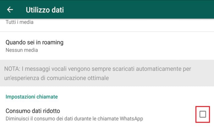 consumo dati ridotto Whatsapp