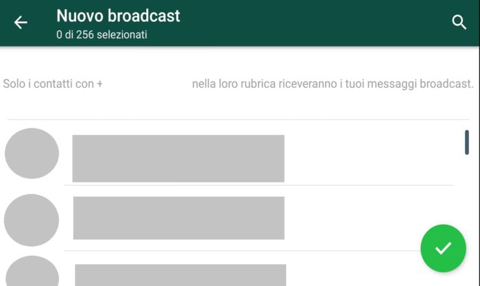 messaggi broadcast Whatsapp