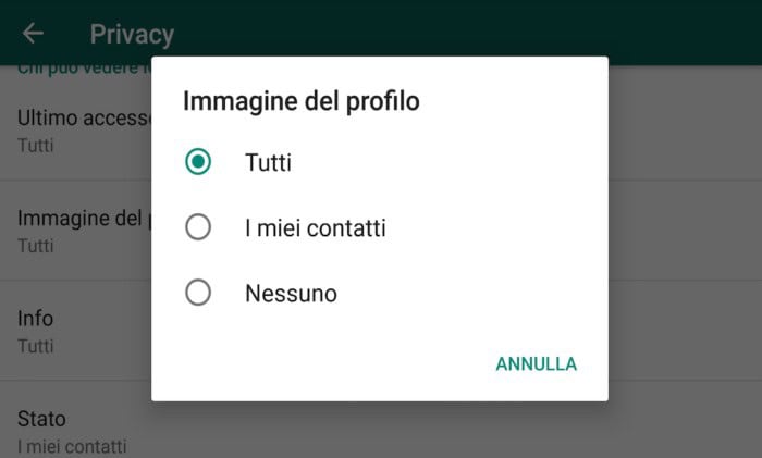 nascondere immagine profilo Whatsapp