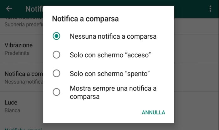 notifica a comparsa Whatsapp