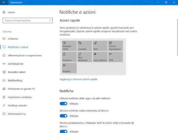notifiche Windows 10