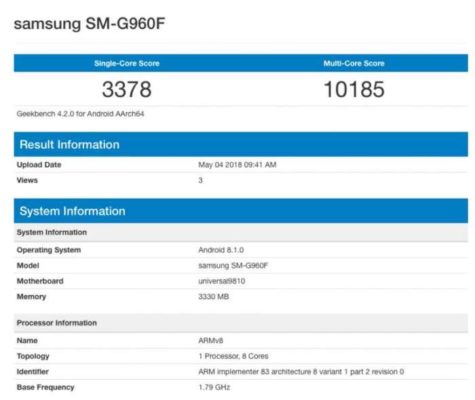 Galaxy S9 Android 8.1 Oreo Geekbench