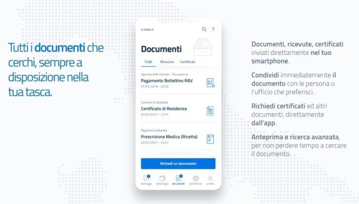 IO applicazione servizi pubblici documenti