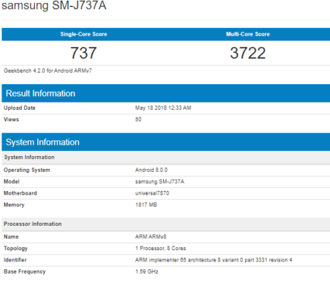samsung galaxy j7 2018 Geekbench