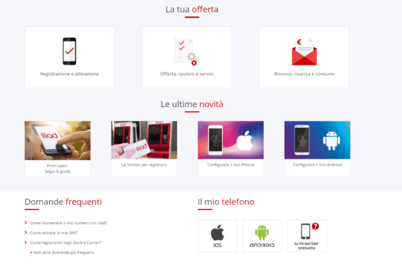Iliad sezione assistenza online
