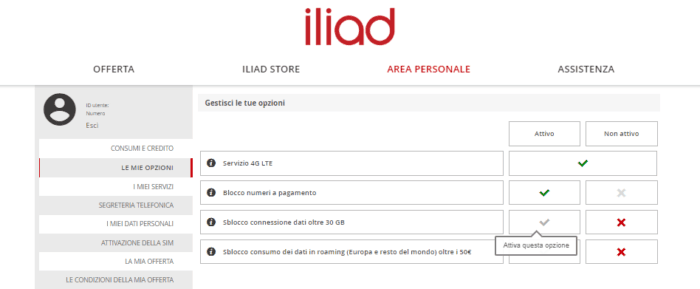 Iliad traffico dati 4G