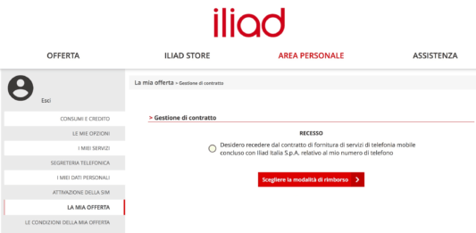 recesso SIM Iliad online