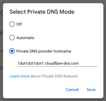 DNS Cloudflare Android P