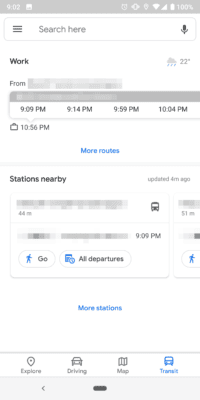 Google Maps tab separato trasporti