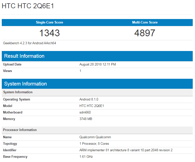HTC U12 Life bench
