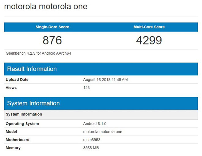 Motorola One, il benchmark