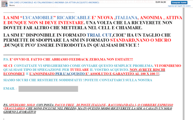 SIM Lycamobile Italia anonima