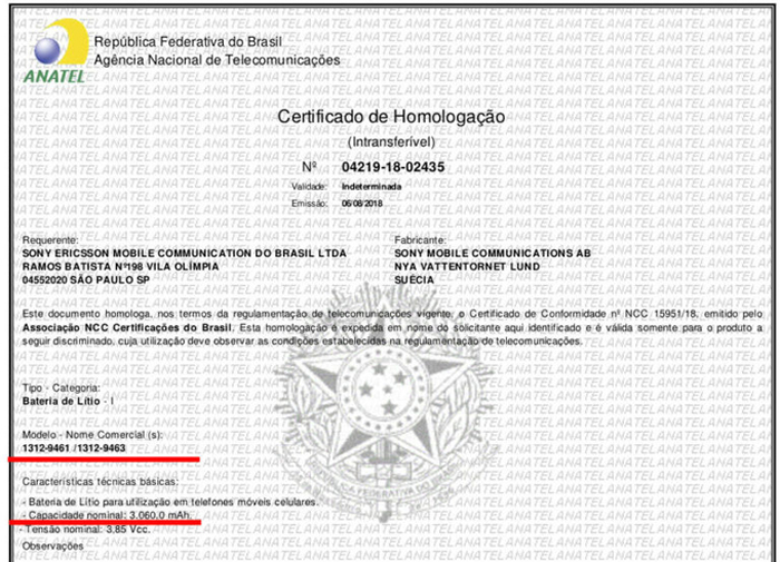 Sony Xperia XZ3 certificato in Brasile