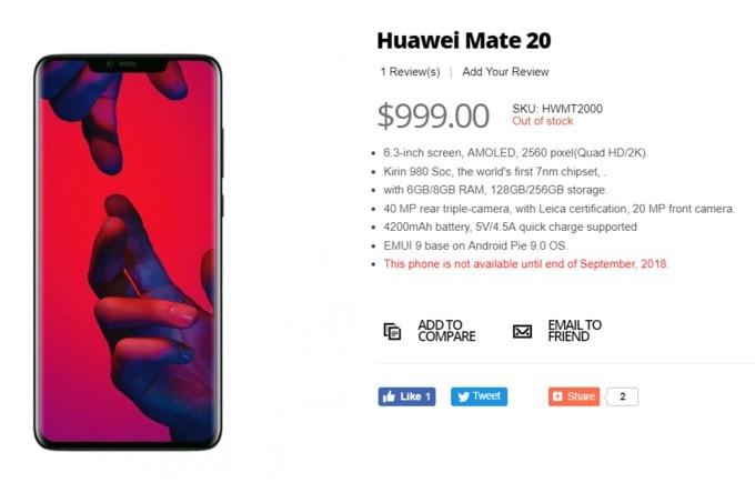 huawei mate 20 spec