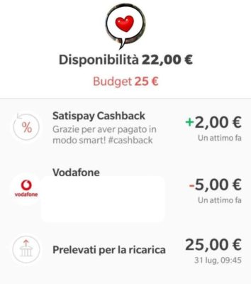 satispay cashback ricarica