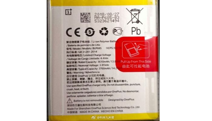 OnePlus 6T, la batteria è da 3700 mAh