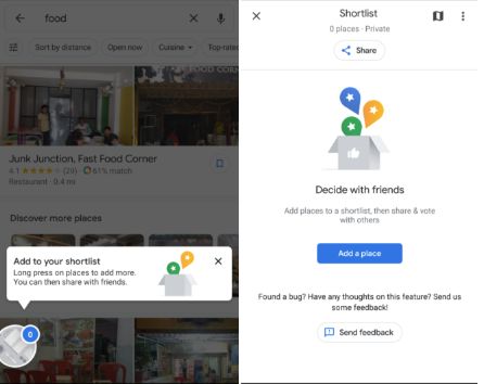 aggiornamento Google Maps shortlist