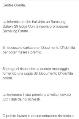 bufala Galaxy S9 gratis