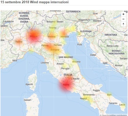 mappa interruzioni Wind 13 settembre 2018
