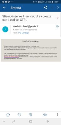 messaggio email truffa Poste Italiane Postepay