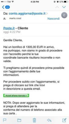 messaggio truffa phising poste italiane