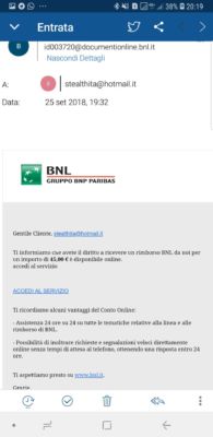 messaggio truffa rimborso BNL